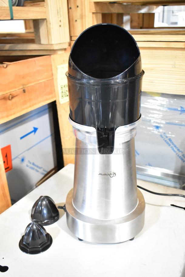 BRAND NEW AvaMix 928CJ1400 citrus juicer, stainless steel, electric, 120V, 1 phase. Minor scratch and dent, includes attachments.