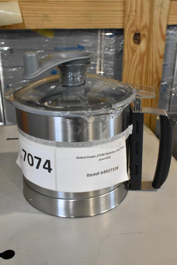 Robot Coupe 27338 stainless steel bowl assembly, new with minor scratches, item #64927338, labeled "7074".
