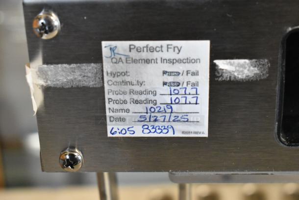 Perfect Fry Heater Assembly 83339, 7.2 KW, 240V, 1PH, new condition. Inspection label shows pass dates and readings.