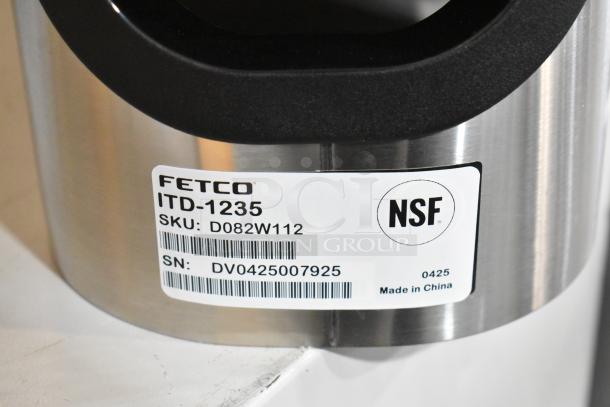 Brand new Fetco ITD-1235 iced tea dispenser, 3.5 gal, NSF certified, minor scratches, SKU D082W112, SN DV0425007925.