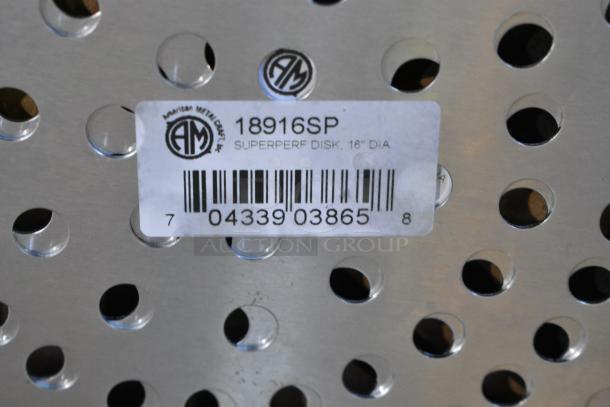 Box of American Metalcraft 18916SP 16" Super Perforated Aluminum Pizza Disk, SKU 12418916SP, brand new condition.