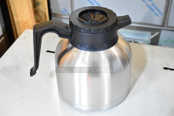 Choice 64 oz. insulated thermal coffee carafe with brew-thru lid, stainless steel, new condition, 7" x 6 3/8".