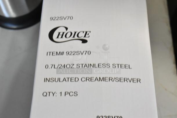 Choice Stainless Steel Insulated Carafe/Server, scratch and dent, brand new. Label shows model 922SV70, 24 oz capacity.