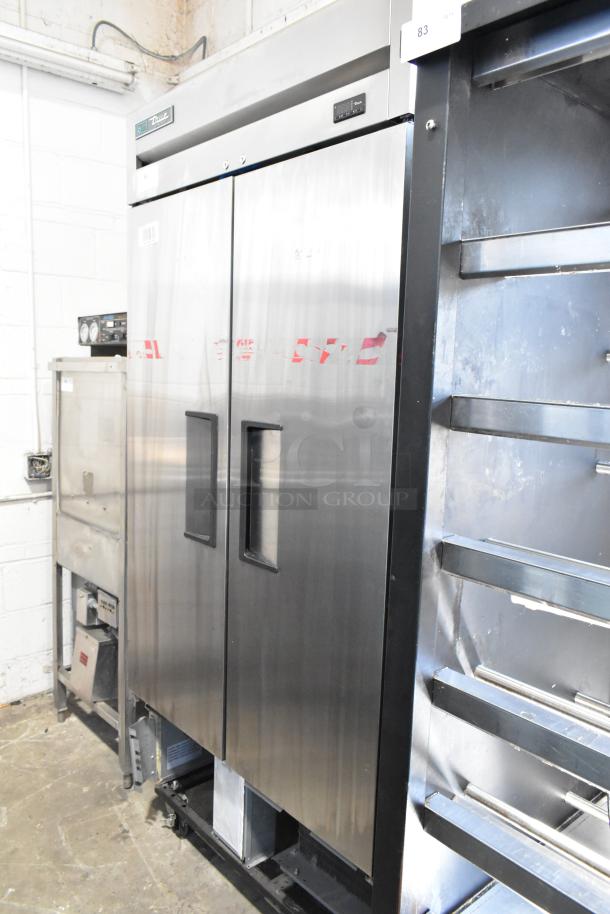 2019 True T-35-HC stainless steel 2-door reach-in cooler with poly-coated racks. 115 volts, 1 phase.