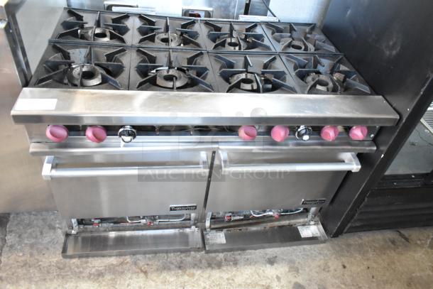 2018 Therma-Tek TMD48-8-2N stainless steel 8 burner range with 2 ovens, commercial natural gas, good condition.