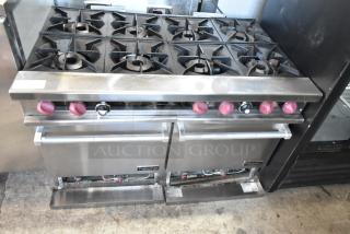 2018 Therma-Tek TMD48-8-2N stainless steel 8 burner range with 2 ovens, commercial natural gas, good condition.