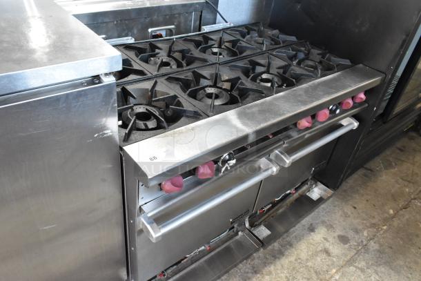 2018 Therma-Tek TMD48-8-2N stainless steel 8-burner range with 2 ovens. Natural gas. Commercial use. Good condition.