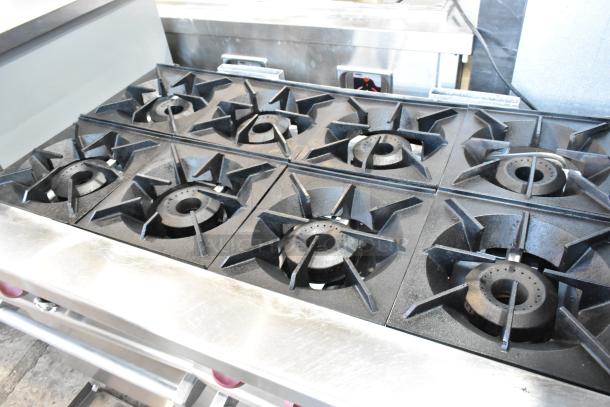 2018 Therma-Tek TMD48-8-2N stainless steel 8-burner range with 2 ovens, commercial natural gas, clean condition.