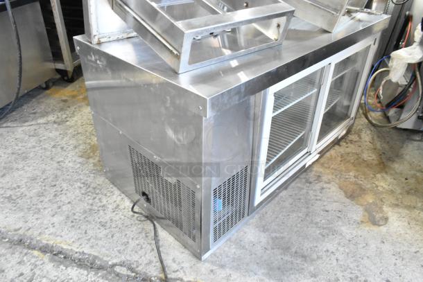 Randell 40048A stainless steel refrigerated countertop display case, see-thru doors, 115V, 1 phase, commercial use.