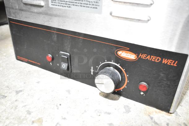 Hatco CHW-43 stainless steel food warmer, 120 volts, 1 phase, features adjustable heat control and Hatco logo on front panel.