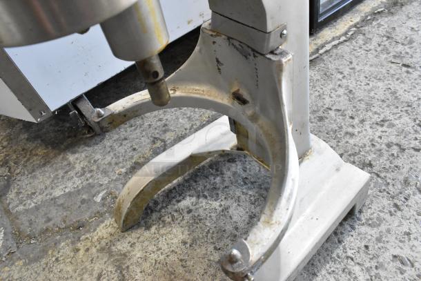 Hobart Metal Commercial 20 Quart Dough Mixer base, worn condition, 115 volts, 1 phase, suitable for countertop use.