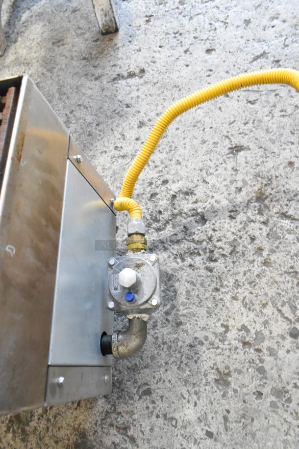 2024 Standard Range SR-CB12-M stainless steel charbroiler grill, natural gas, countertop model, visible hose connection.
