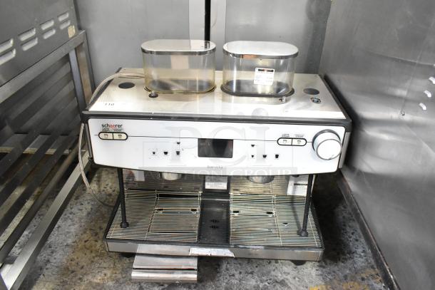 2018 Schaerer Barista stainless steel 2-group espresso machine, commercial countertop model, 208/240V, used condition.