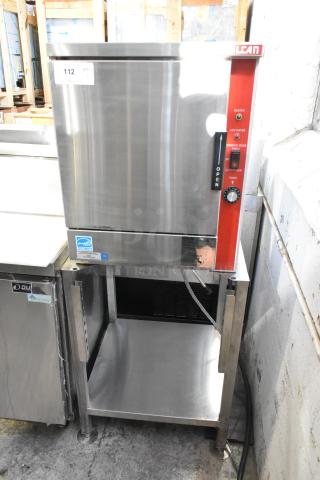 Vulcan VPX5 stainless steel steam cabinet on stand, 208V, 1/3 phase, commercial use. Visible controls and labels. Excellent condition.