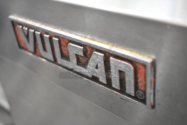 Vulcan LG300 stainless steel deep fat fryer, natural gas, 90,000 BTU, with metal fry basket; commercial grade.
