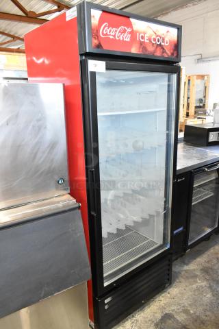 IDW G-26SI-C-3-3-4-B-5 metal cooler merchandiser; single door, poly coated racks, 115V, 1 phase, Coca-Cola branding.