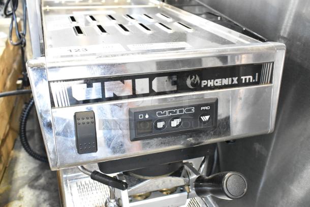 Unic Phoenix MI stainless steel single group espresso machine, commercial countertop model, 110 volts, 1 phase, good condition.