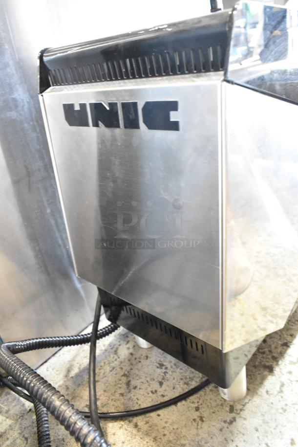 Unic Phoenix MI stainless steel commercial espresso machine, single group, 110V. Features prominent Unic logo.