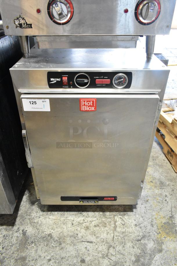 Metro HBCW8-AS-UC Heated Holding Cabinet, stainless steel, on casters, 120V, 1-phase, Hot Blox label, used.