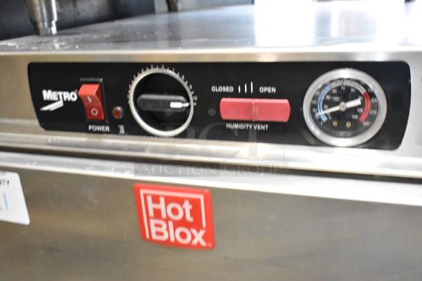 Metro HBCW8-AS-UC Stainless Steel Heated Holding Cabinet with control panel, Hot Blox label, in excellent condition.