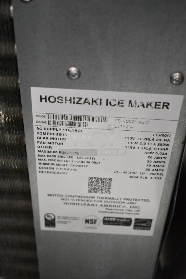 Hoshizaki HD1002MAJO stainless steel commercial ice machine head, 115 volts, 1 phase, model label visible.