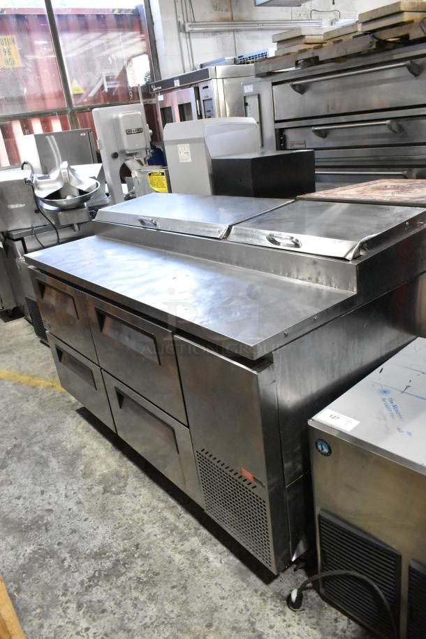 Turbo Air TPR-67SD-D4 stainless steel pizza prep table with 4 drawers. 115 volts, 1 phase. Excellent condition.