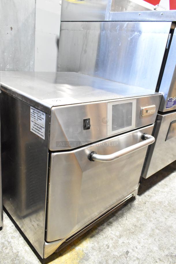 Merrychef eikon e4 rapid cook oven, stainless steel, electric, countertop model, 208/240V, 1 phase, visible labels.