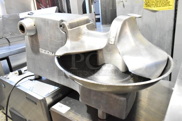 Hobart 84186 metal commercial countertop buffalo chopper with S blade, showing wear. 115 volts, 1 phase, ideal for high-volume use.