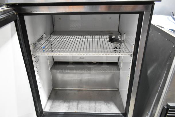True TUC-24 stainless steel commercial undercounter cooler with single door, interior shelf, and 115V, 1 phase power.