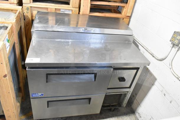 Turbo Air TPR-44SD-D2 Stainless Steel Pizza Prep Table, 2 Drawers, Commercial Casters, 115V, 1 Phase, Excellent Condition.