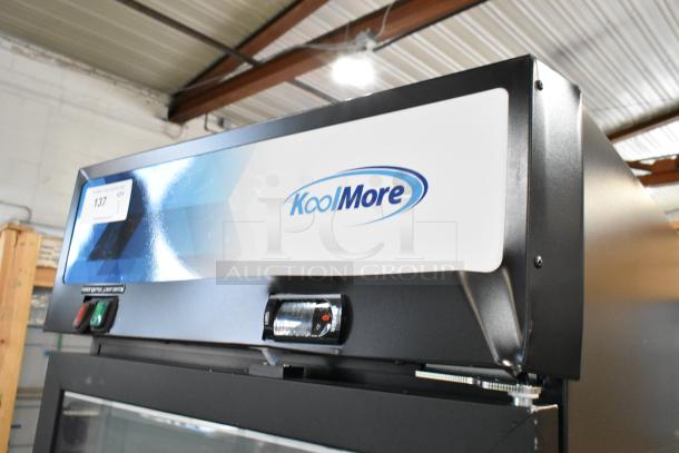 BRAND NEW KoolMore KM-MDF-1GD-12C metal freezer with single glass door, commercial use, 115V, minor scratches.