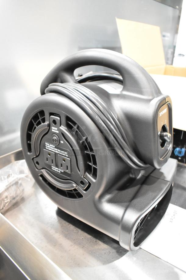 BRAND NEW Xpower P-80A Air Mover, black, with handle and 3-speed control. Includes power cord and air outlets.