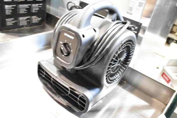 BRAND NEW Xpower P-80A Air Mover, black, features control dial, wrapped cord, unused condition, in original packaging.