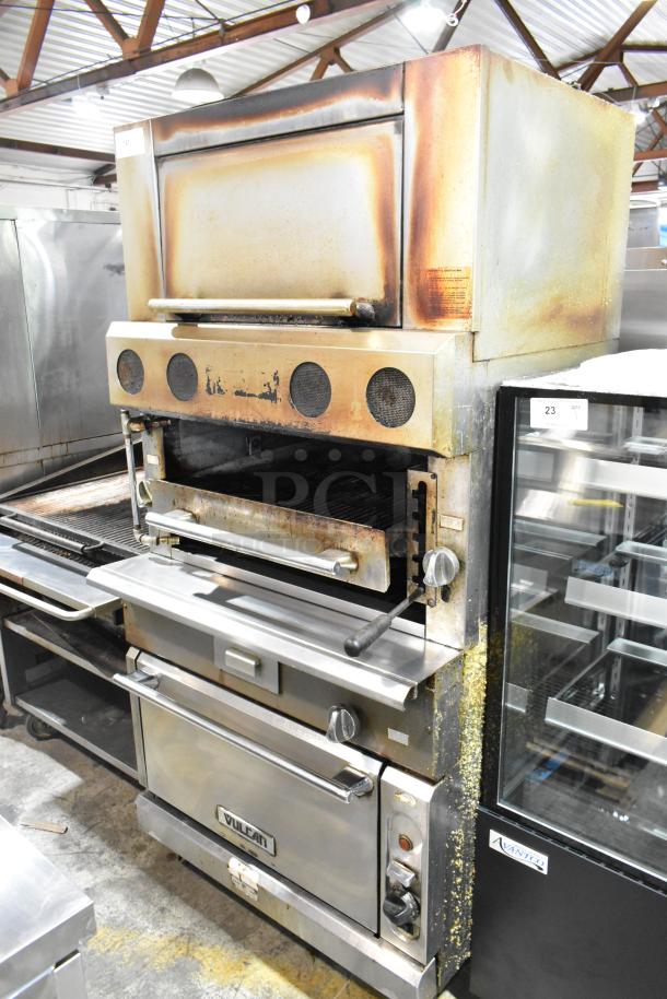 Vulcan VIR1CF stainless steel commercial gas broiler with convection oven on casters, visible wear, model label present.