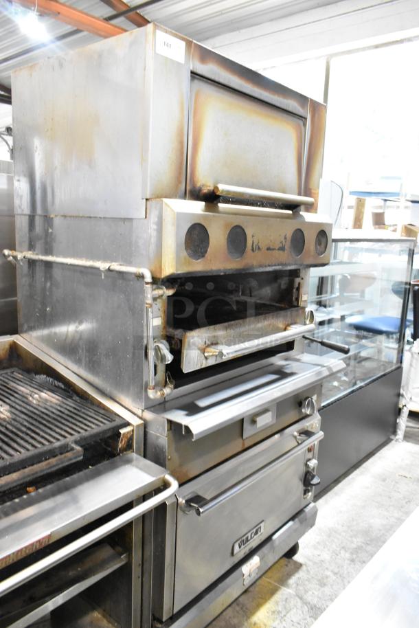 Vulcan VIR1CF stainless steel commercial gas broiler with convection oven, mounted on casters. Used condition.