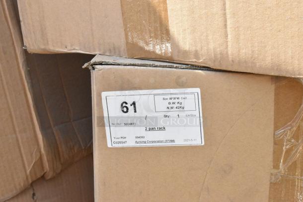 13 new boxes with H&K POP380 wall shelf and pan rack. Label shows size 90x38x40 cm, net weight 42 kg, item no. 5004872.