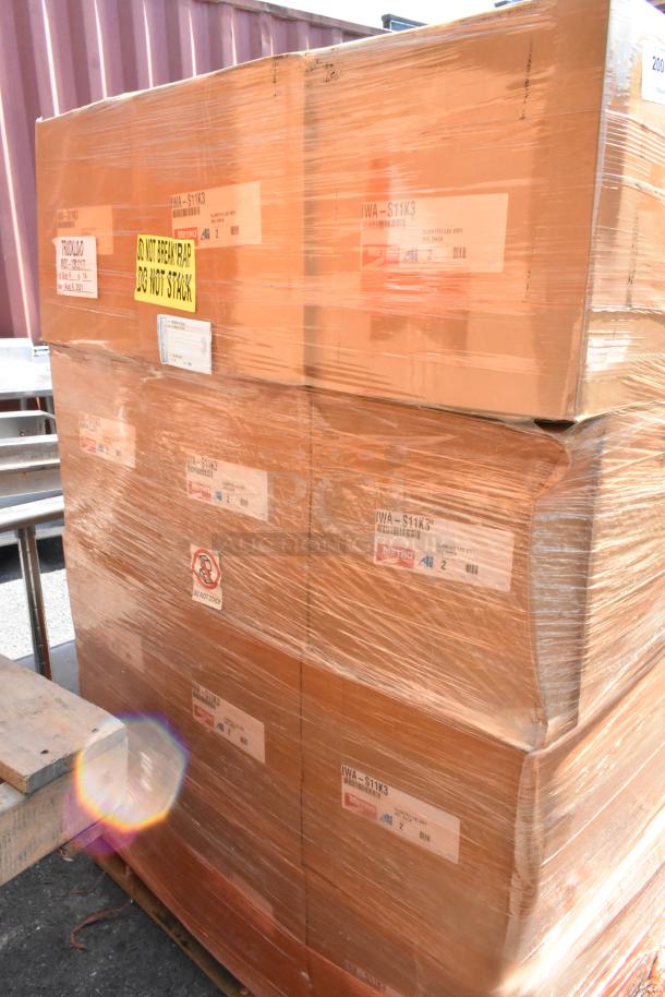 23 new boxes containing Metro IWA-S11K3 SmartWall Slanted Lid Holder/Drying Shelf, wrapped and labeled.
