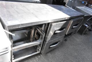 Norlake UR72 stainless steel undercounter cooler, 6 drawers, commercial casters, 115 volts, 1 phase, visible wear.
