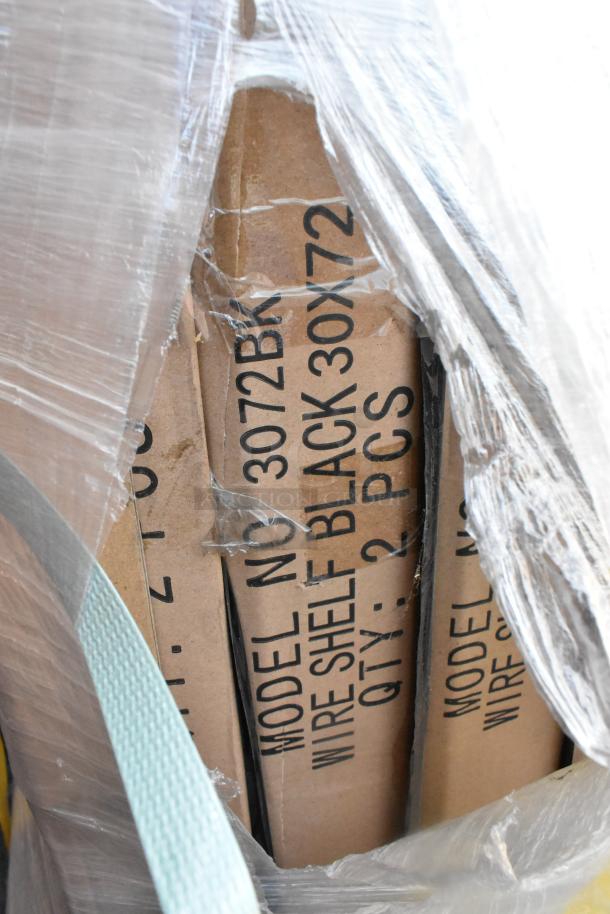 42 boxes of Quantum 3072BK black wire shelves, model 3072BK, each containing 2 pieces, brand new condition.