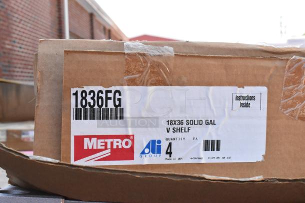 New Metro 1836FG Shelf box, labeled "18x36 Solid Gal V Shelf," quantity 4, USA made.
