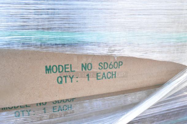 20 new boxes of Metro 1836FG and SD60P shelves. Box label reads "Model No SD60P, QTY: 1 Each."
