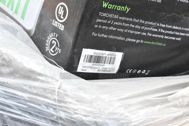 11 brand new boxes containing Torchstar emergency lights and timers, UL listed, 2-year warranty, in original packaging.