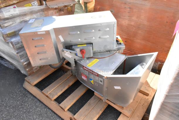 2021 CaptiveAire CASRE13BD commercial power ventilator, metal body, excellent condition, visible labels, on a wooden pallet.