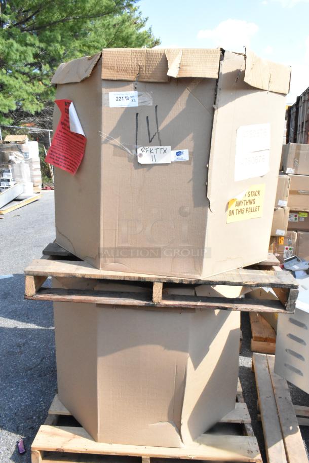 Brand new CaptiveAire EADMUA14-F rooftop exhaust fans in original boxes on pallet, 2 items per bid.