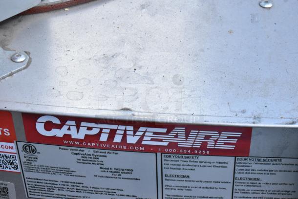 2021 CaptiveAire CASRE13BD metal commercial power ventilator, visible brand label, in used condition. Model CASRE13BD.