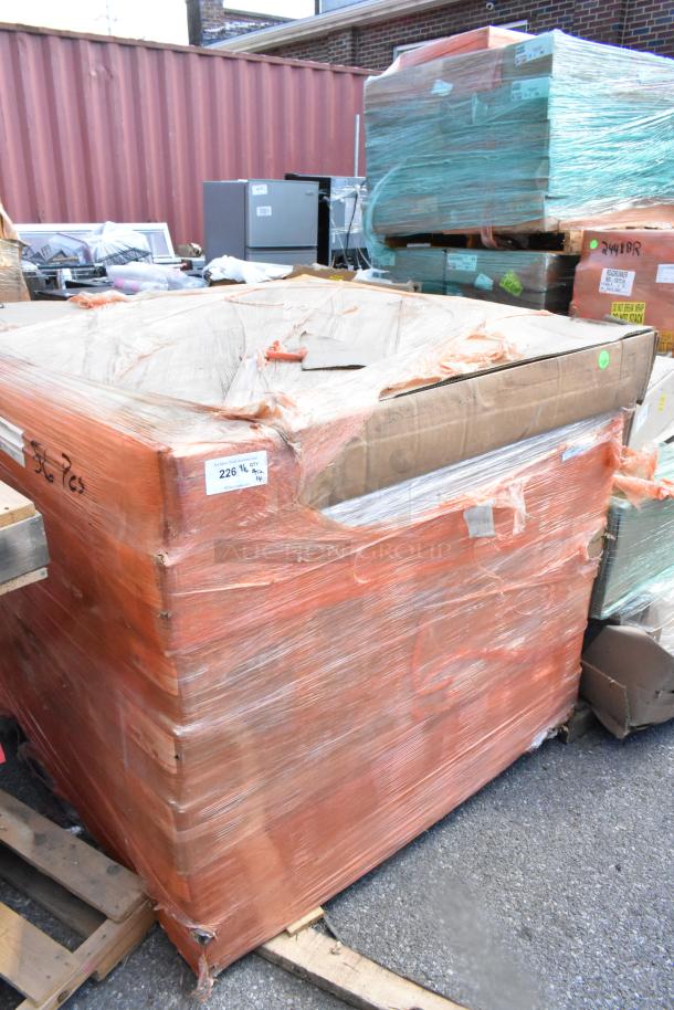 14 brand new boxes on a pallet, wrapped and marked 226 lbs; includes Metro 2448B shelf; 14 times your bid.