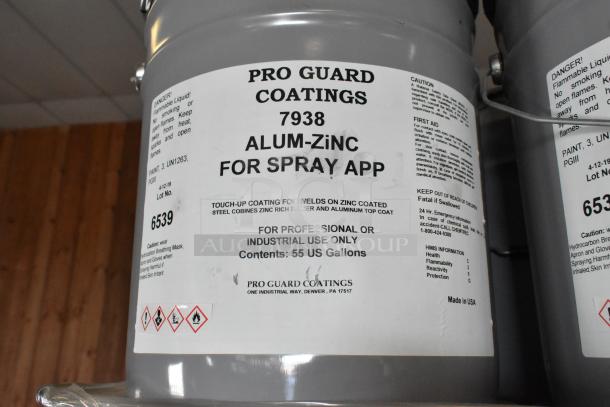 Pro Guard Coatings Alum-Zinc 7938 for spray applications, 55-gallon container, industrial use, lot number 6539.