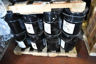 24 Pro Guard chemical containers on pallet, including 5-gallon 2117 Moisture Cure Anti Corrosion Primer, with handling labels.