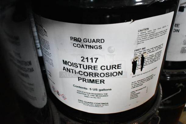 24 Pro Guard chemicals including 5-gallon 2117 moisture cure anti-corrosion primer. Label shows safety and application details.