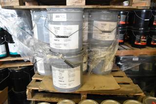 20 Pro Guard chemical containers, including 3-gallon 9601-2 LS Clear Poly Part A, stacked on pallets.